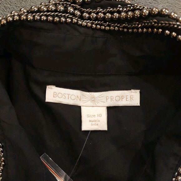 NWT Boston Proper Black Poplin Blouse Women's Sz 10 Silver Studded Collar Career - Picture 3 of 11
